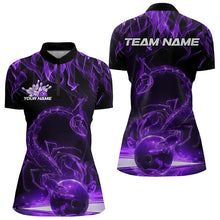 Load image into Gallery viewer, Custom Black Purple Flame Scorpio Zodiac Bowling Women Quarter-Zip Shirt IPHW8971