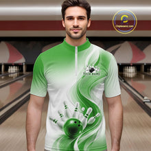 Load image into Gallery viewer, Custom Green Bowling Jerseys For Men, Bowling Team Tournament Quarter-Zip Shirt Bowler Outfit IPHW11369