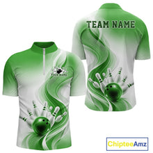 Load image into Gallery viewer, Custom Green Bowling Jerseys For Men, Bowling Team Tournament Quarter-Zip Shirt Bowler Outfit IPHW11369