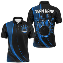 Load image into Gallery viewer, Custom Black And Blue Bowling Team Shirts For Men, Classic Bowling Uniform Bowling League Shirts IPHW7268