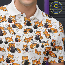 Load image into Gallery viewer, Custom Cute Ginger Tabby Cat Bowling Men Polo Shirts, Cat Bowling Team Shirt IPHW10303