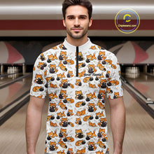 Load image into Gallery viewer, Custom Cute Ginger Tabby Cat Bowling Men Quarter-Zip Shirts, Cat Bowling Team Shirt IPHW10303