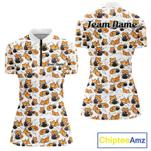 Load image into Gallery viewer, Custom Cute Ginger Tabby Cat Bowling Women Quarter-Zip Shirts, Cat Bowling Team Shirt IPHW10303