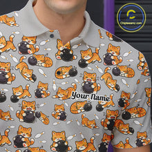 Load image into Gallery viewer, Custom Cute Ginger Tabby Cat Bowling Men Polo Shirts, Cat Bowling Team Shirt IPHW10304