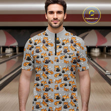 Load image into Gallery viewer, Custom Cute Ginger Tabby Cat Bowling Men Quarter-Zip Shirts, Cat Bowling Team Shirt IPHW10304