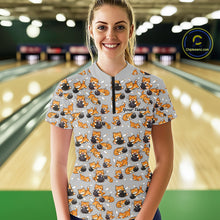 Load image into Gallery viewer, Custom Cute Ginger Tabby Cat Bowling Women Quarter-Zip Shirts, Cat Bowling Team Shirt IPHW10304
