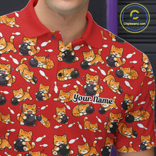 Load image into Gallery viewer, Custom Cute Ginger Tabby Cat Bowling Men Polo Shirts, Cat Bowling Team Shirt IPHW10305