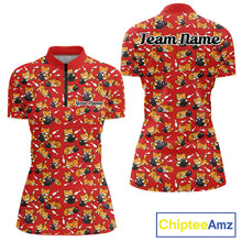 Load image into Gallery viewer, Custom Cute Ginger Tabby Cat Bowling Women Quarter-Zip Shirts, Cat Bowling Team Shirt IPHW10305
