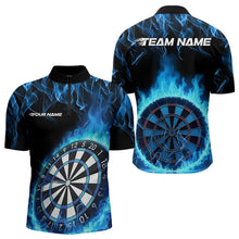 Load image into Gallery viewer, Custom Black And Blue Fire Flame Dartboard Dart Quarter-Zip Shirts For Men, Dart Tournament Shirt IPHW8493