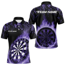 Load image into Gallery viewer, Custom Black And Purple Fire Flame Dartboard Dart Polo Shirts For Men, Dart Tournament Shirt IPHW8495