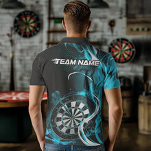 Load image into Gallery viewer, Custom Black And Blue Flame Dart Team Polo Shirts For Men, Dart Tournament Shirts IPHW8503