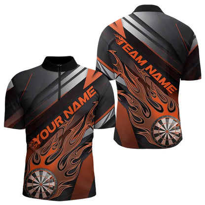 Custom Black And Orange Flame Dartboard Dart Team Quarter-Zip Shirts For Men, Fire Dart Jerseys IPHW8507
