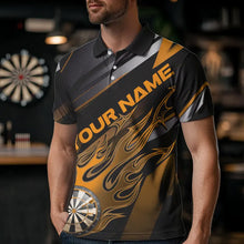 Load image into Gallery viewer, Custom Black And Yellow Flame Dartboard Dart Team Polo Shirts For Men, Fire Dart Jerseys IPHW8508