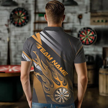 Load image into Gallery viewer, Custom Black And Yellow Flame Dartboard Dart Team Polo Shirts For Men, Fire Dart Jerseys IPHW8508