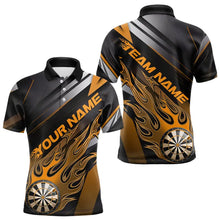 Load image into Gallery viewer, Custom Black And Yellow Flame Dartboard Dart Team Polo Shirts For Men, Fire Dart Jerseys IPHW8508