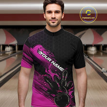 Load image into Gallery viewer, Custom Black And Pink Flame Bowling Team Shirts, Bowling League Shirt Men Bowling Jersey IPHW10576