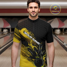 Load image into Gallery viewer, Custom Black And Yellow Flame Bowling Team Shirts, Bowling League Shirt Men Bowling Jersey IPHW10577