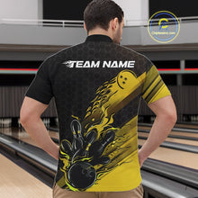 Load image into Gallery viewer, Custom Black And Yellow Flame Bowling Team Shirts, Bowling League Shirt Men Bowling Jersey IPHW10577