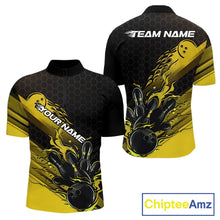 Load image into Gallery viewer, Custom Black And Yellow Flame Bowling Team Shirts, Bowling League Shirt Men Bowling Jersey IPHW10577