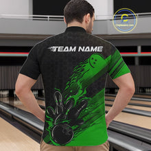 Load image into Gallery viewer, Custom Black And Green Flame Bowling Team Shirts, Bowling League Shirt Men Bowling Jersey IPHW10578