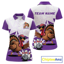 Load image into Gallery viewer, White And Purple Custom Funny Turkey Bowling Women Shirt, Bowling League Team Shirt IPHW10806