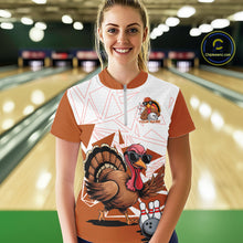 Load image into Gallery viewer, White And Orange Custom Funny Turkey Bowling Women Shirt, Bowling League Team Shirt IPHW10807