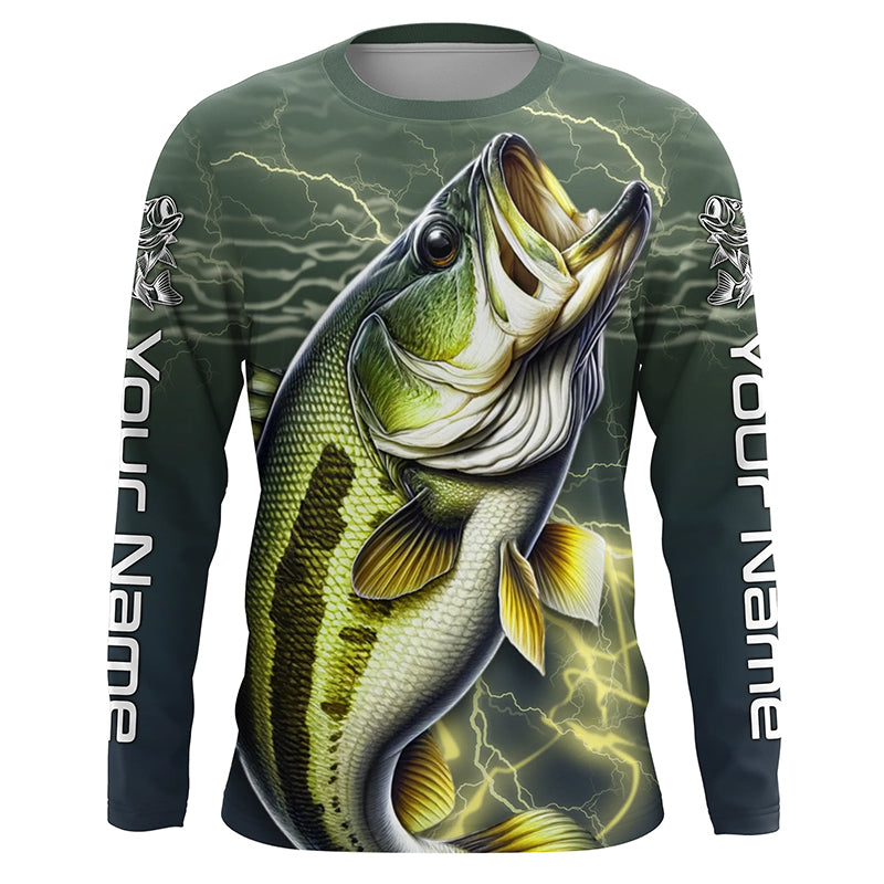 Personalized Bass Fishing Jerseys, Largemouth Bass Long Sleeve Tournament Fishing Shirts IPHW4724