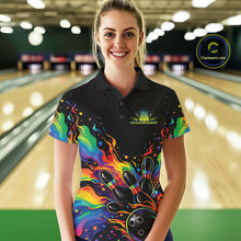 Load image into Gallery viewer, Custom Colorful Rainbow Colors Flame Bowling Women Polo Shirt, Bowling Tournament Shirt IPHW10307