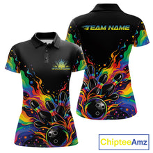 Load image into Gallery viewer, Custom Colorful Rainbow Colors Flame Bowling Women Polo Shirt, Bowling Tournament Shirt IPHW10307