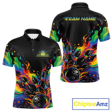 Load image into Gallery viewer, Custom Colorful Rainbow Colors Flame Bowling Men Polo Shirt, Bowling Tournament Shirt IPHW10307
