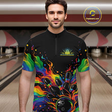 Load image into Gallery viewer, Custom Colorful Rainbow Colors Flame Bowling Men Quarter-Zip Shirt, Bowling Tournament Shirt IPHW10307