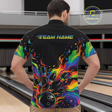 Load image into Gallery viewer, Custom Colorful Rainbow Colors Flame Bowling Men Quarter-Zip Shirt, Bowling Tournament Shirt IPHW10307