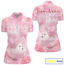 Load image into Gallery viewer, Custom Elegant Roses And Butterfly Women Bowling Quarter-Zip Shirt, Ladies Bowling Shirt IPHW10312