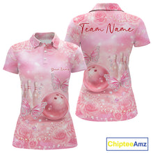 Load image into Gallery viewer, Custom Elegant Roses And Butterfly Women Bowling Polo Shirts, Ladies Bowling Shirt IPHW10314
