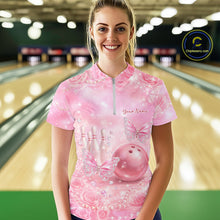 Load image into Gallery viewer, Custom Elegant Roses And Butterfly Women Bowling Quarter-Zip Shirt, Ladies Bowling Shirt IPHW10314
