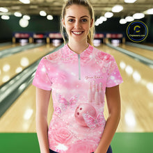 Load image into Gallery viewer, Custom Elegant Roses And Butterfly Women Bowling Quarter-Zip Shirt, Ladies Bowling Shirt IPHW10315