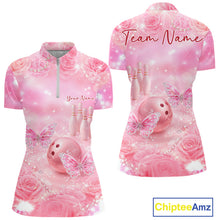Load image into Gallery viewer, Custom Elegant Roses And Butterfly Women Bowling Quarter-Zip Shirt, Ladies Bowling Shirt IPHW10315