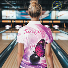 Load image into Gallery viewer, Custom Pink And Purple Butterfly Bowling Women Quarter-Zip Shirt, Ladies Bowling Shirt IPHW10311