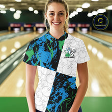 Load image into Gallery viewer, Custom Blue And Green Camo Bowling Team Shirts For Women, Camouflage Bowler Outfit IPHW10607