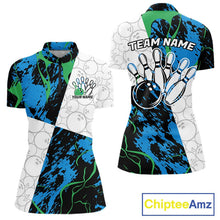 Load image into Gallery viewer, Custom Blue And Green Camo Bowling Team Shirts For Women, Camouflage Bowler Outfit IPHW10607