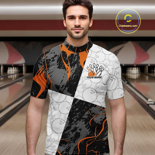 Custom Blue And Orange Camo Bowling Team Shirt For Men And Women, Camouflage Bowler Outfit IPHW10609