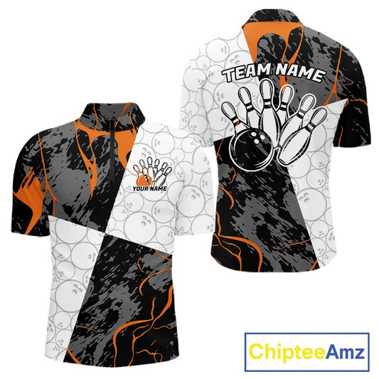 Custom Blue And Orange Camo Bowling Team Shirt For Men And Women, Camouflage Bowler Outfit IPHW10609