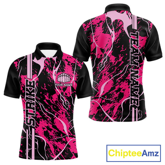 Custom Black And Pink Camo Strike Bowling Shirts Men Bowling Team Jerseys Bowling League IPHW10611