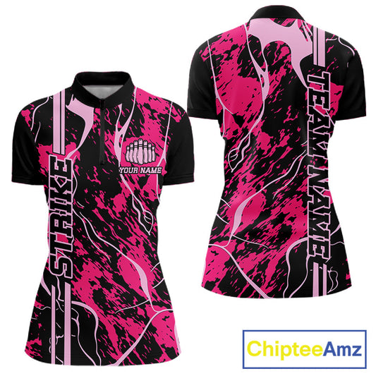 Custom Black And Pink Camo Strike Bowling Shirt Women Bowling Team Jersey Bowling League IPHW10611