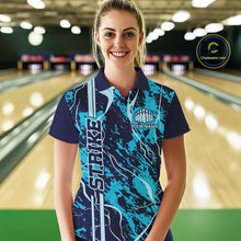 Load image into Gallery viewer, Custom Navy And Cyan Blue Camo Strike Bowling Shirt Women Bowling Team Jersey Bowling League IPHW10612