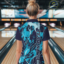 Load image into Gallery viewer, Custom Navy And Cyan Blue Camo Strike Bowling Shirt Women Bowling Team Jersey Bowling League IPHW10612