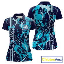 Load image into Gallery viewer, Custom Navy And Cyan Blue Camo Strike Bowling Shirt Women Bowling Team Jersey Bowling League IPHW10612