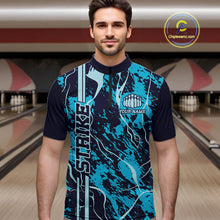 Load image into Gallery viewer, Custom Navy And Cyan Blue Camo Strike Bowling Shirt Men Bowling Team Jersey Bowling League IPHW10612