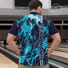 Load image into Gallery viewer, Custom Navy And Cyan Blue Camo Strike Bowling Shirt Men Bowling Team Jersey Bowling League IPHW10612