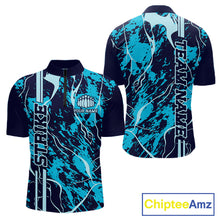 Load image into Gallery viewer, Custom Navy And Cyan Blue Camo Strike Bowling Shirt Men Bowling Team Jersey Bowling League IPHW10612